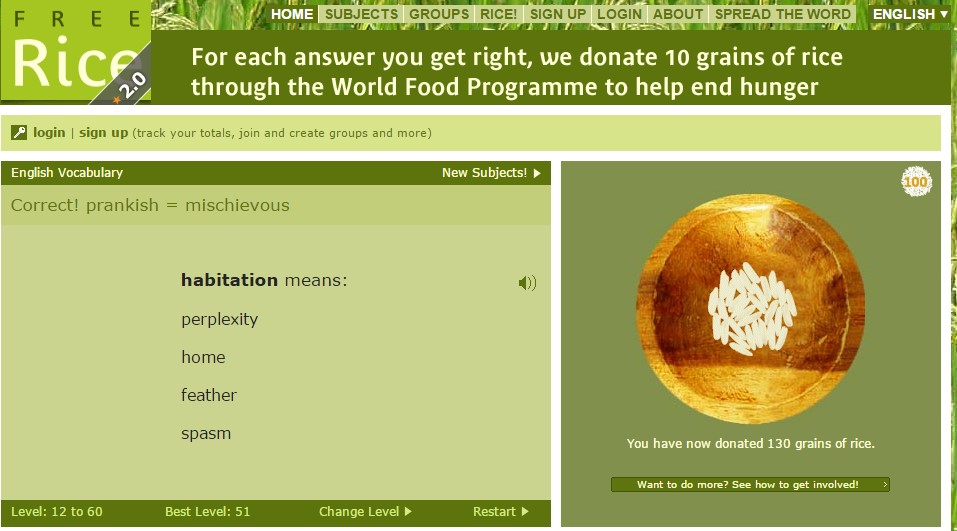 free rice trivia charity